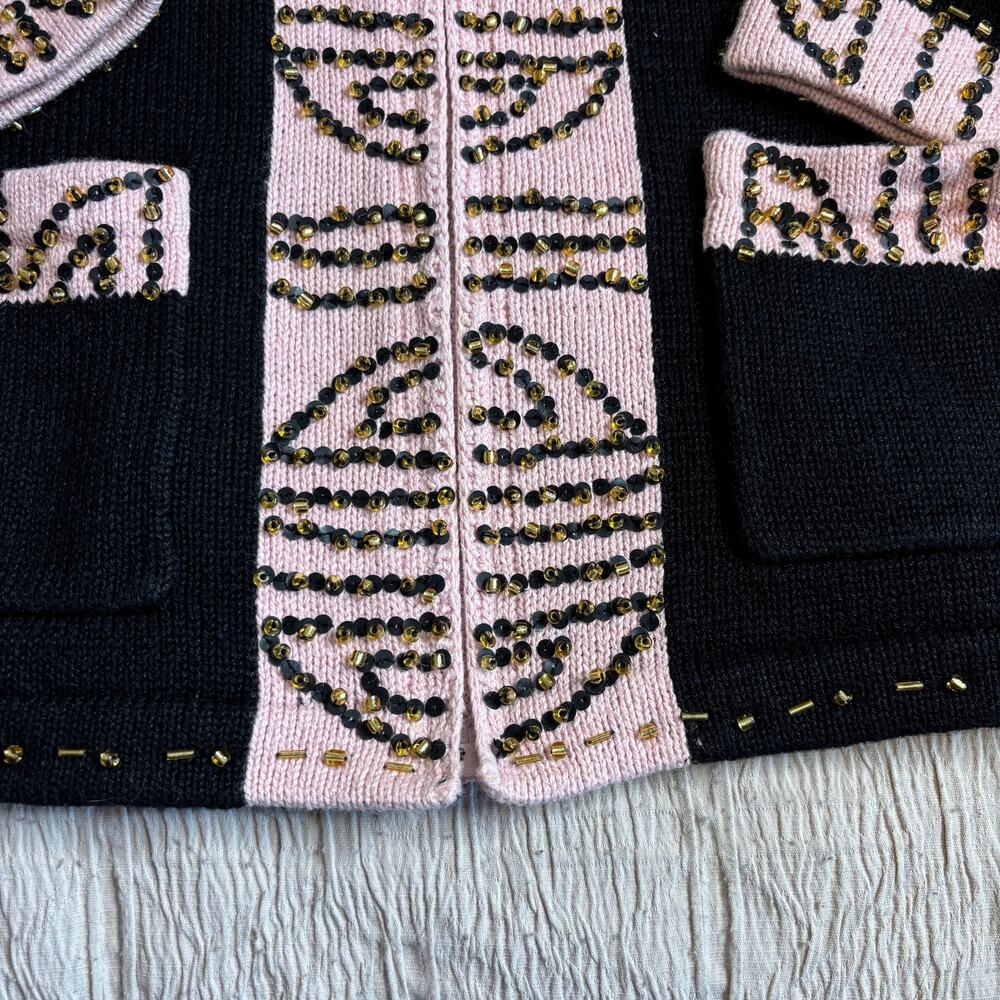 Storybook Knits Vintage Beaded Art Cardigan Jacket XS Cottagecore Boho Artwear - Picture 12 of 15